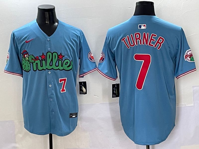 Men Philadelphia Phillies #7 Turner Light Blue three generations Joint Name Nike 2025 MLB Jersey style 5